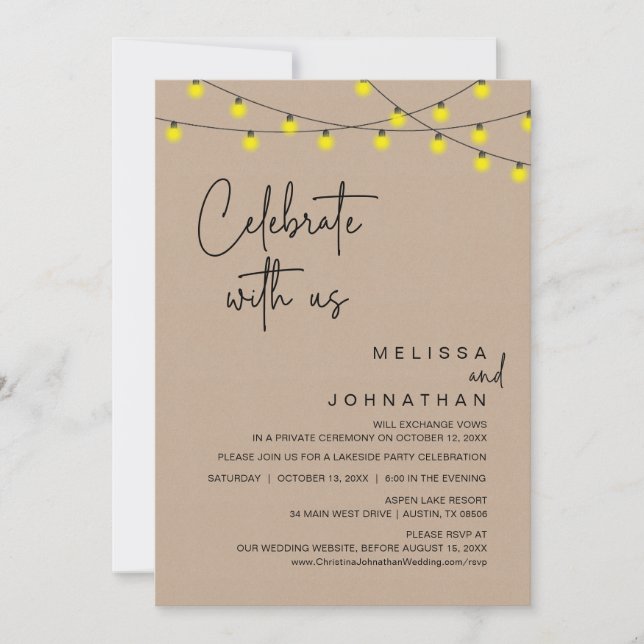 Invitación Celebra Con Nosotros, Rústico Fiesta De Cena Boda (Anverso)