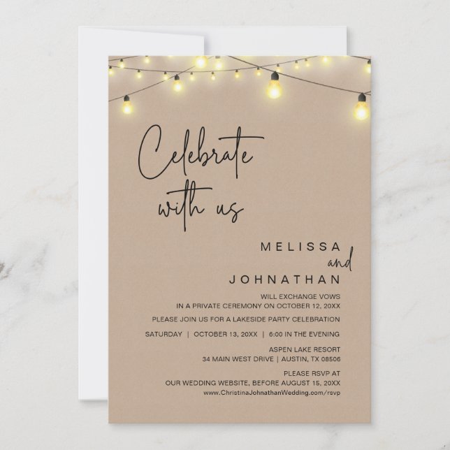 Invitación Celebra Con Nosotros, Rústico Fiesta De Cena Boda (Anverso)
