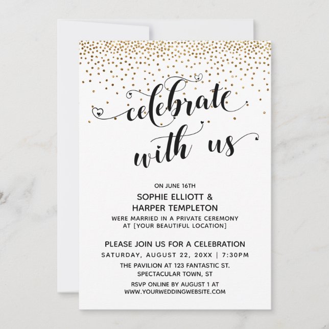 Invitación Celebra Con Nosotros Un Confetti De Oro De Solo Re (Anverso)