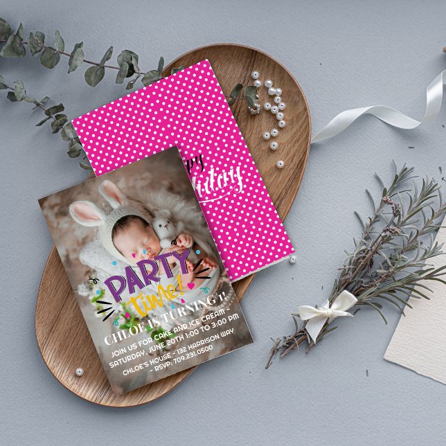 Invitación ¡Celebra con sonrisas! Fotos por tiempo de fiesta  (Party Time Photo Birthday Invitation – Celebrate with Smiles)