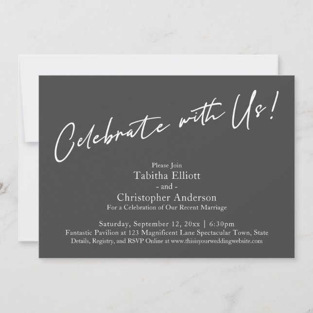 Invitación Celebra con Us Handwriter Gris oscuro simple (Anverso)