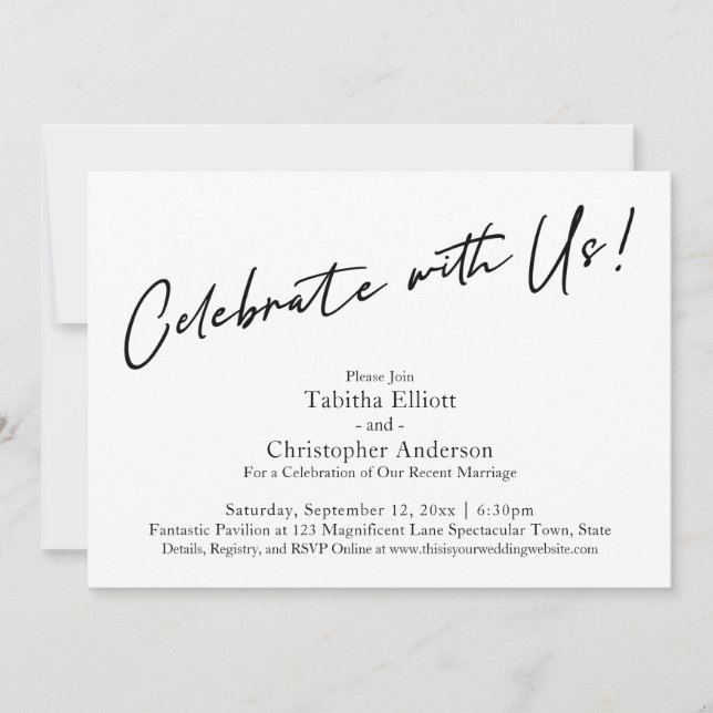 Invitación Celebra con Us Handwriter Simple Black & White (Anverso)