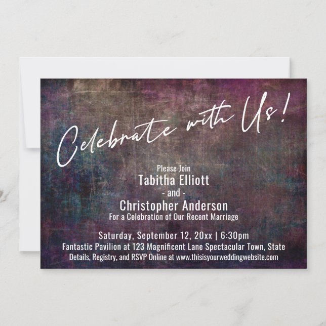 Invitación Celebra con Us Handwriting Multicolored Grunge (Anverso)
