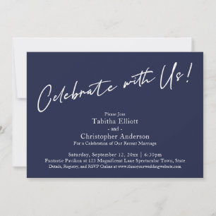 Invitación Celebra con Us Handwriting Simple Navy Blue