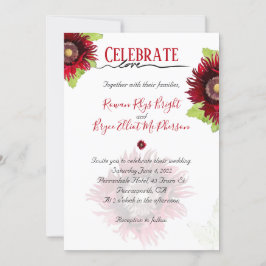 Invitación Celebra el amor con la amapola roja con hojas flor