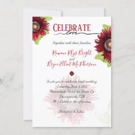 Invitación Celebra el amor con la amapola roja con hojas flor