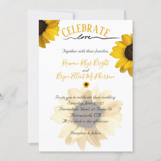 Invitación Celebra el amor el girasol amarillo dorado