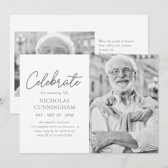 Invitación Celebra su asombrosa vida simple foto moderna (Anverso / Reverso)