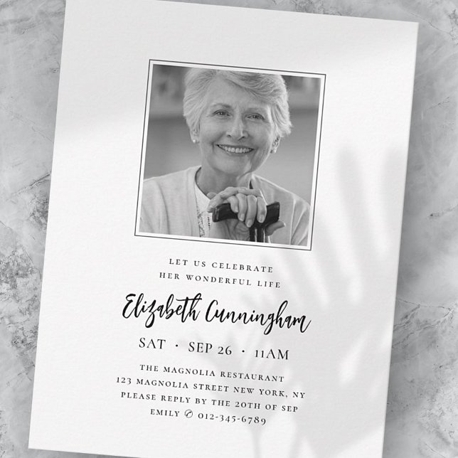 Invitación Celebra su maravillosa vida, moderna foto conmemor (Subido por el creador)