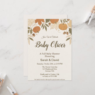Invitación Celebración acogedora de baby shower de otoño