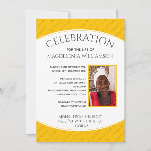 Invitación CELEBRACIÓN Amarilla del funeral conmemorativo de  (Anverso)