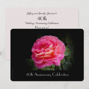 Invitación Celebración Aniversario 40 Rosado Rosa