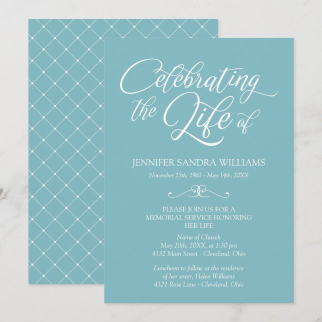 Invitación Celebración azul y blanca elegante de la vida (Anverso / Reverso)