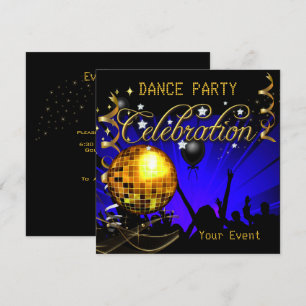 Invitación Celebración Blue Gold Dance Fiesta Disco Ball