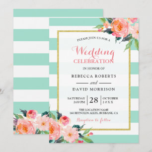 Invitación Celebración Boda de flores verdes de menta moderna