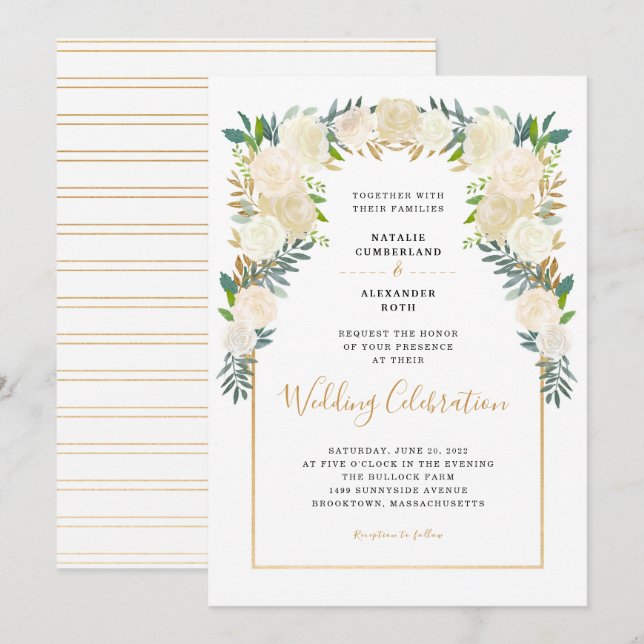 Invitación Celebración boda de White Floral Peonies (Anverso / Reverso)