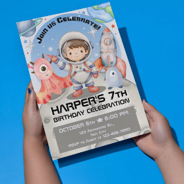 Invitación Celebración Celestial: Astronauta Azul Claro