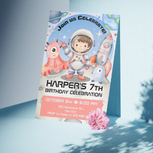 Invitación Celebración Celestial: Astronauta Azul Claro