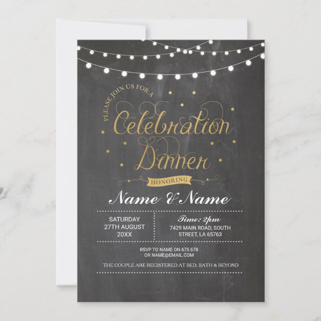 Invitación Celebración Cena Fiesta de oro Chalk (Anverso)