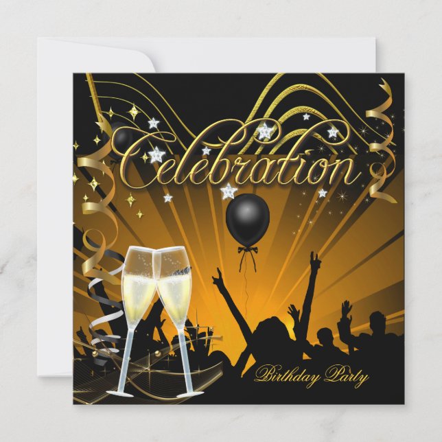 Invitación Celebración Champagne Dorado Cumpleaños Fiesta de  (Anverso)