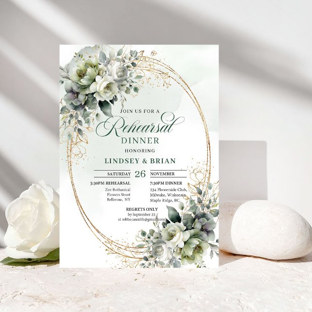 Invitación Celebración Chic Ensayo Cena Boho Verdor  (Chic Celebration Rehearsal Dinner Boho Greenery Gold)