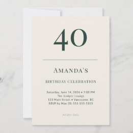 Invitación Celebración clásica de cumpleaños 40 en bosque y l