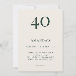 Invitación Celebración clásica de cumpleaños 40 en bosque y l