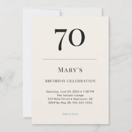 Invitación Celebración clásica de cumpleaños 70 en negro y ma