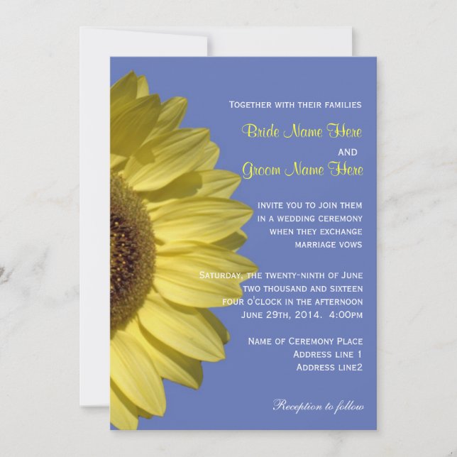 Invitación Celebración con girasoles. Boda de verano (Anverso)