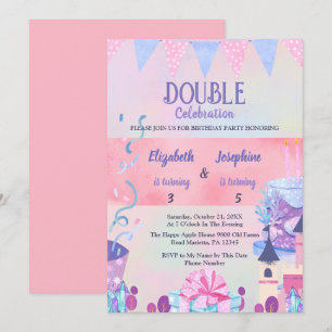 Invitación Celebración conjunta de doble cumpleaños de niñas 