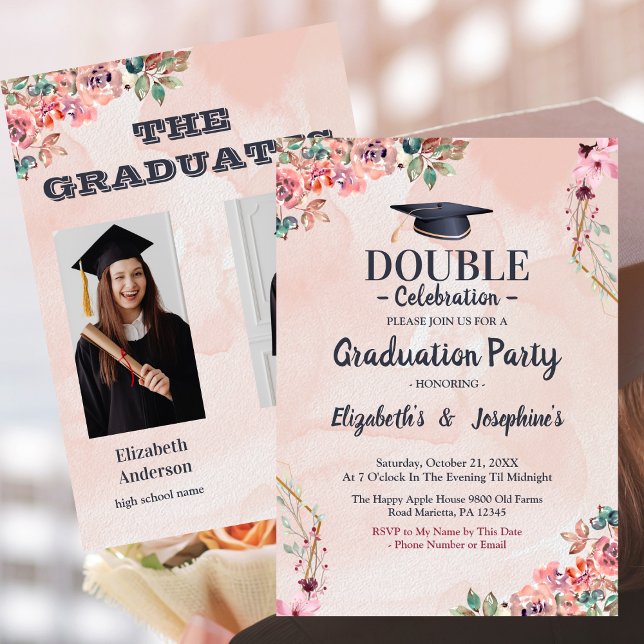 Invitación celebración conjunta rosa Fiesta de graduación 2 f (Subido por el creador)