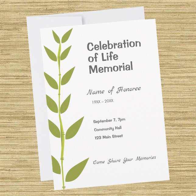 Invitación Celebración conmemorativa de la vida Bambú moderno (Subido por el creador)