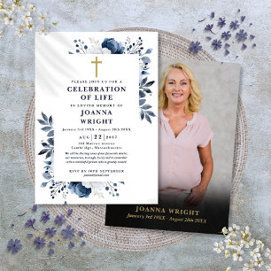 Invitación Celebración Cristiana Azul de la Vida Funeral Foto