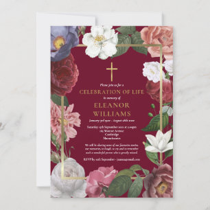 Invitación Celebración cristiana de la vida Borgoña Floral