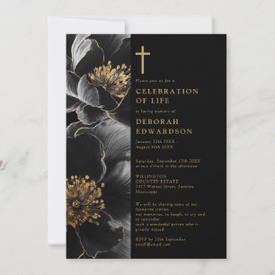 Invitación Celebración cristiana de la vida en negro y dorado