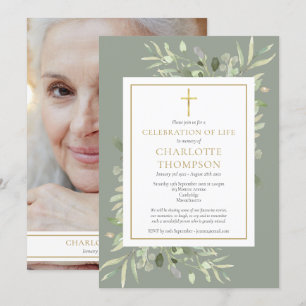 Invitación Celebración Cristiana de la Vida en Verde Salvia F