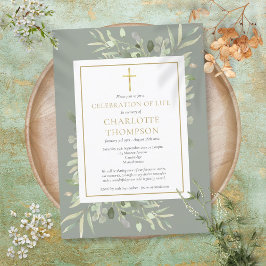 Invitación Celebración Cristiana de la Vida en Verde Salvia y