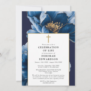 Invitación Celebración Cristiana de la Vida Floral Azul Marin