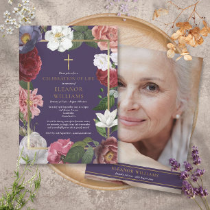 Invitación Celebración cristiana de la vida foto morada flora