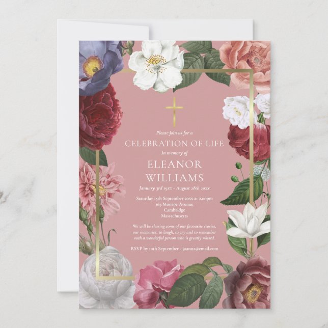 Invitación Celebración cristiana de la vida Polvoriento Rosa  (Anverso)