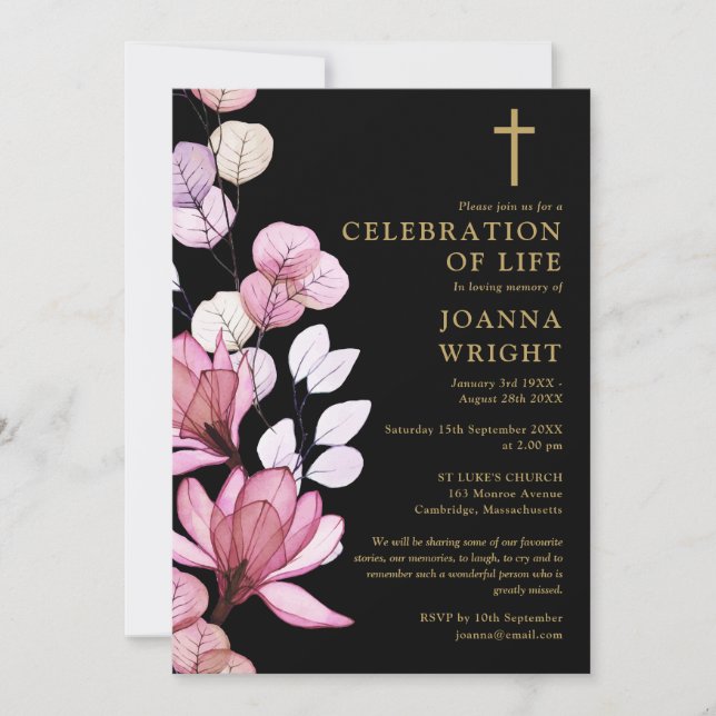 Invitación Celebración Cristiana de Vida de Floral Rosa Funer (Anverso)