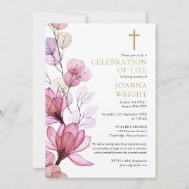 Invitación Celebración Cristiana Floral Rosa Del Funeral De L
