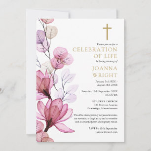 Invitación Celebración Cristiana Floral Rosa Del Funeral De L
