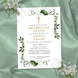 Invitación Celebración Cristiana Floral Verde Del Funeral De 