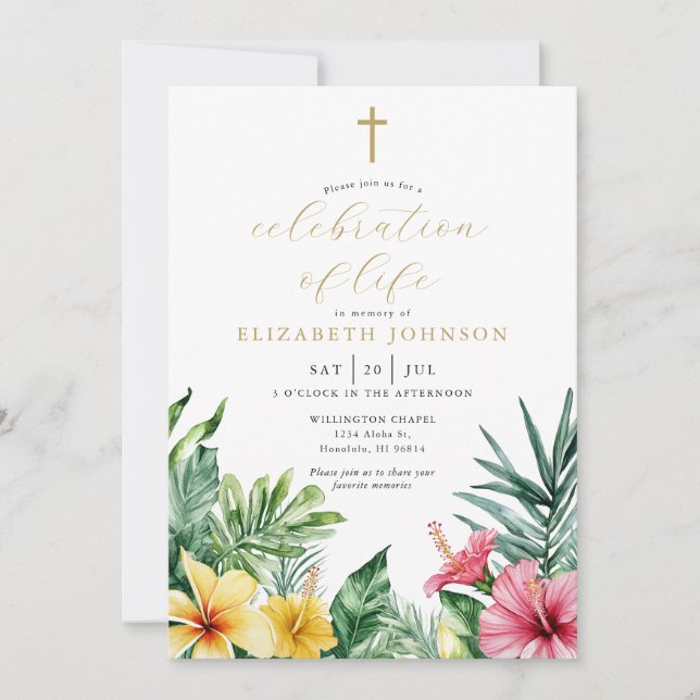 Invitación Celebración Cristiana Tropical Floral De La Vida (Anverso)
