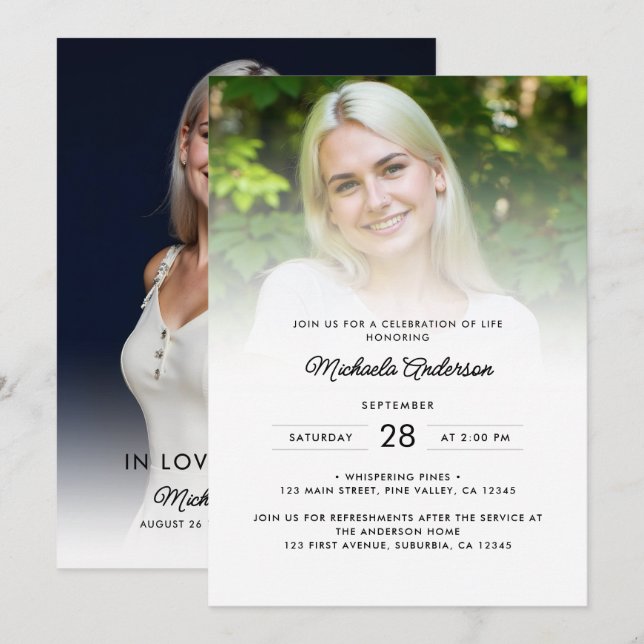 Invitación Celebración de 2 fotos de la vida/funeral/monument (Anverso / Reverso)