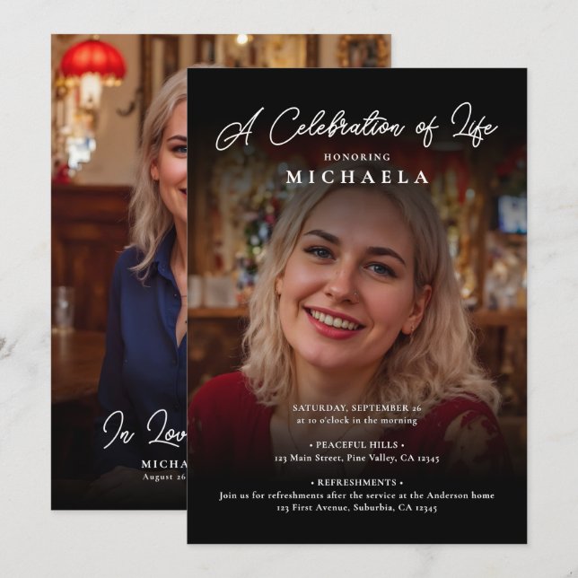Invitación Celebración de 2 fotos de la vida/funeral/monument (Anverso / Reverso)