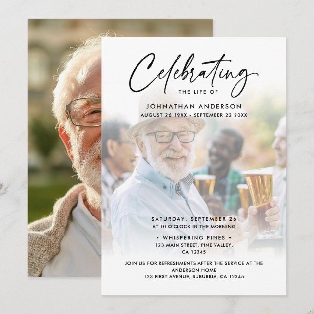 Invitación Celebración de 2 fotos de la vida/funeral/monument (Anverso / Reverso)