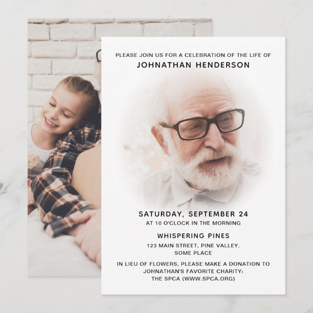 Invitación Celebración de 2 fotos de la vida/funeral/monument (Anverso / Reverso)