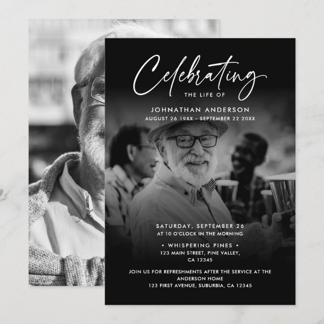 Invitación Celebración de 2 fotos de la vida/funeral/monument (Anverso / Reverso)